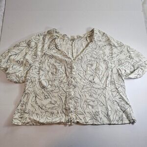 A New Day Floral Blouse Womens XXL Puff Sleeve V Neck Cottagecore Top Boho